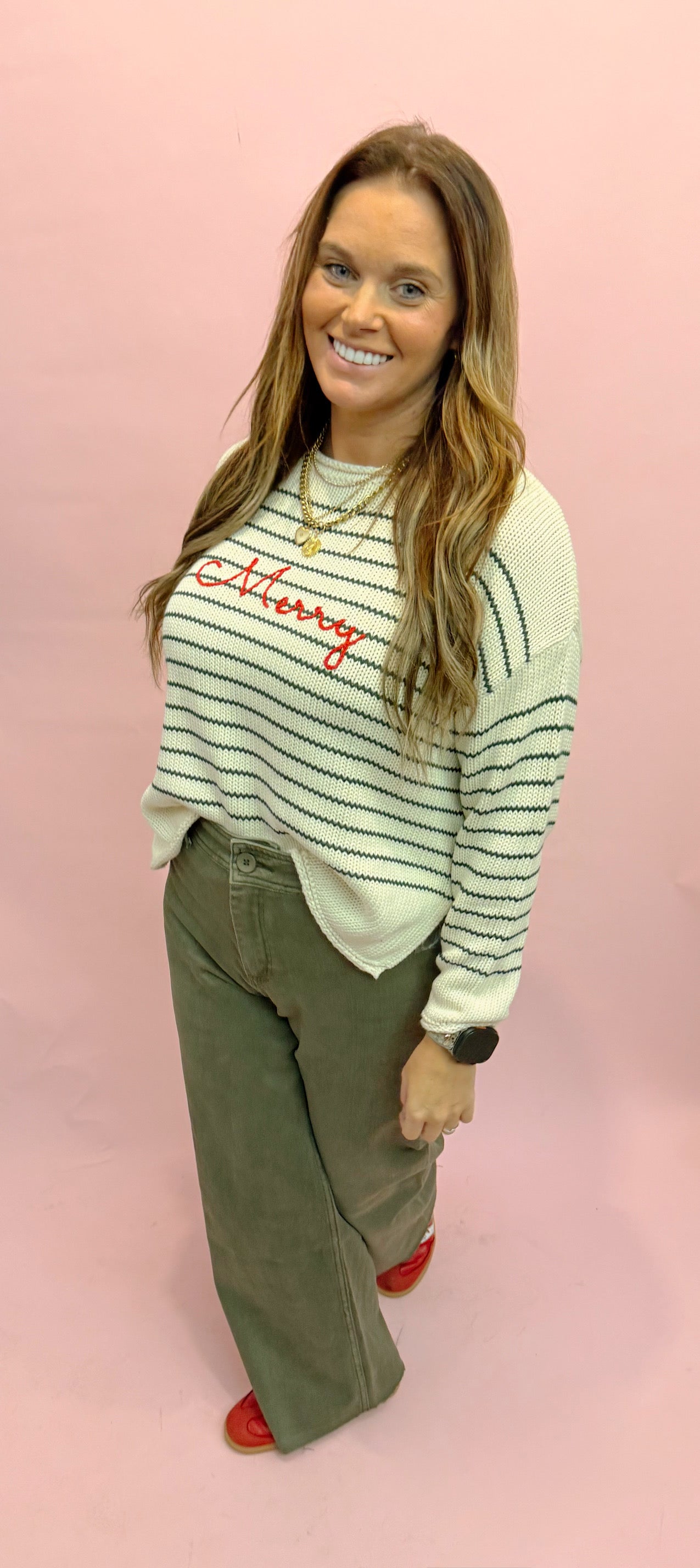 Striped Merry Rollneck Sweater - Green/Ivory