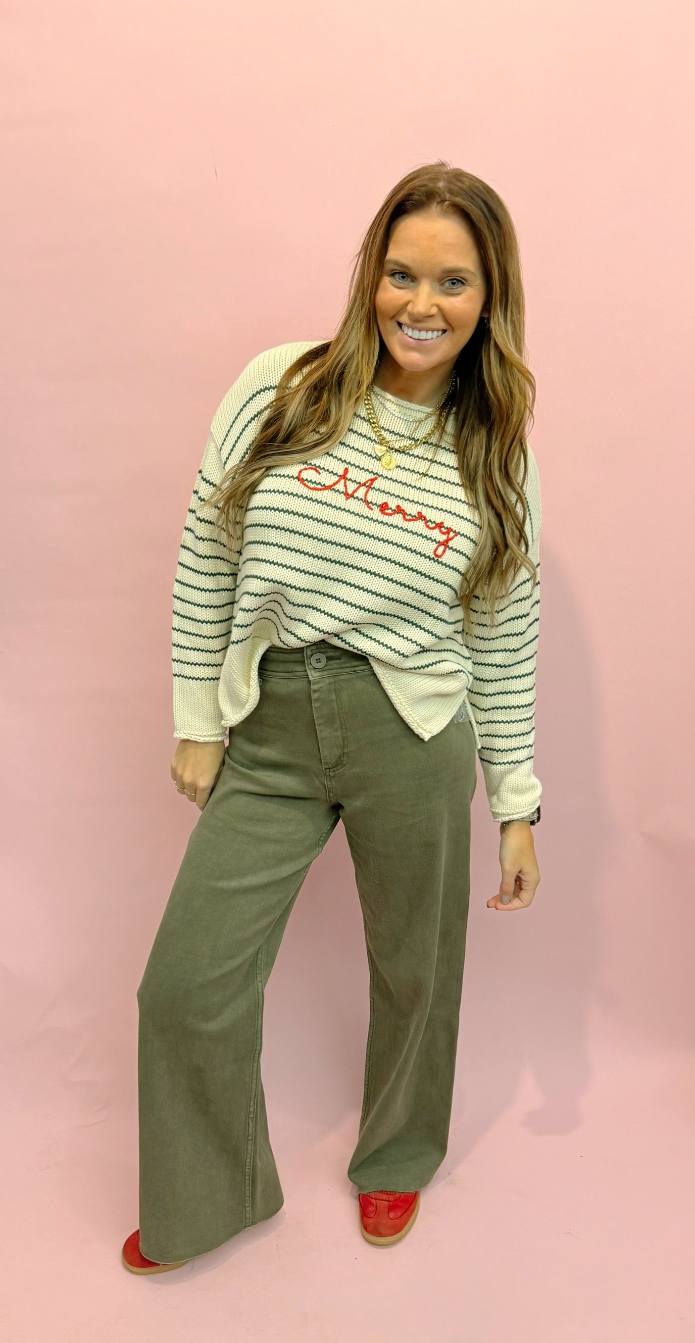 Striped Merry Rollneck Sweater - Green/Ivory
