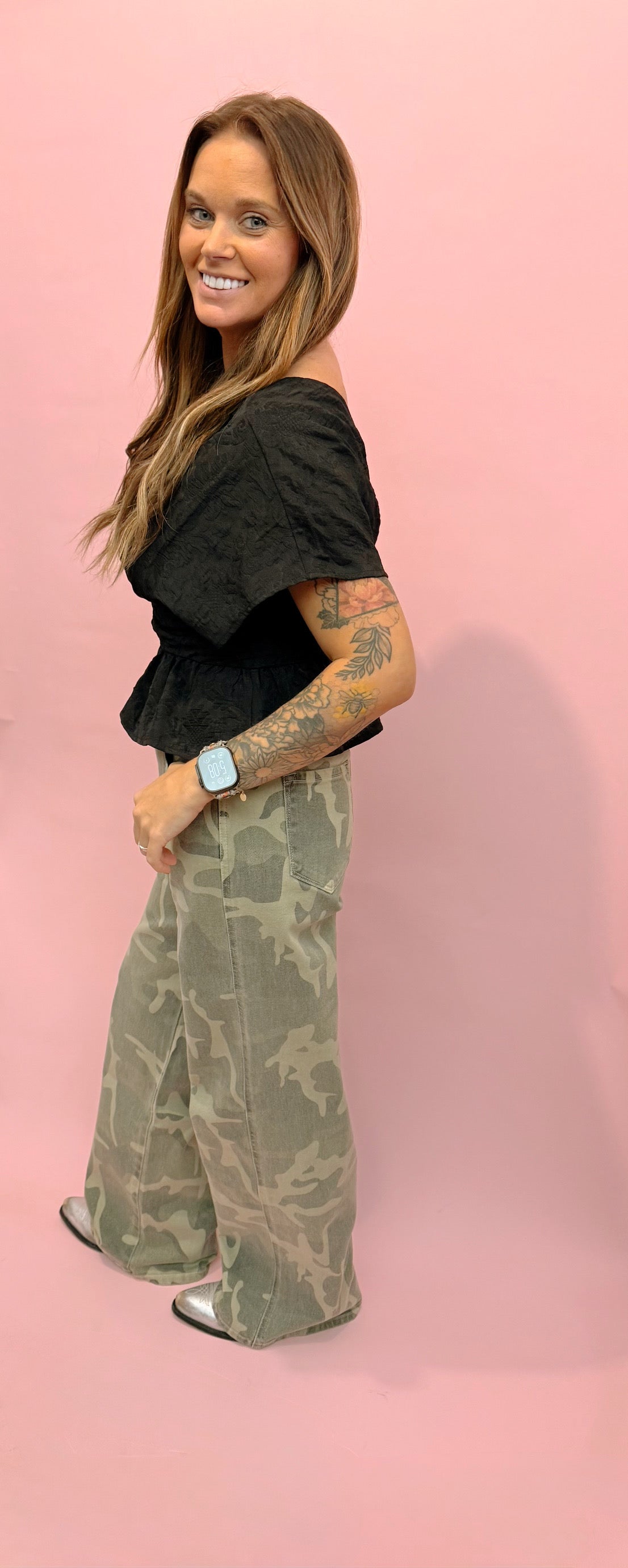 Textured Deep V Neck Ruched Waistband Top