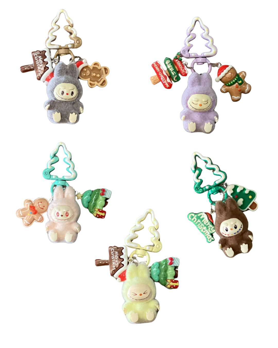 Christmas Tree Flocked Mini Labubu Keychain Bag Charm