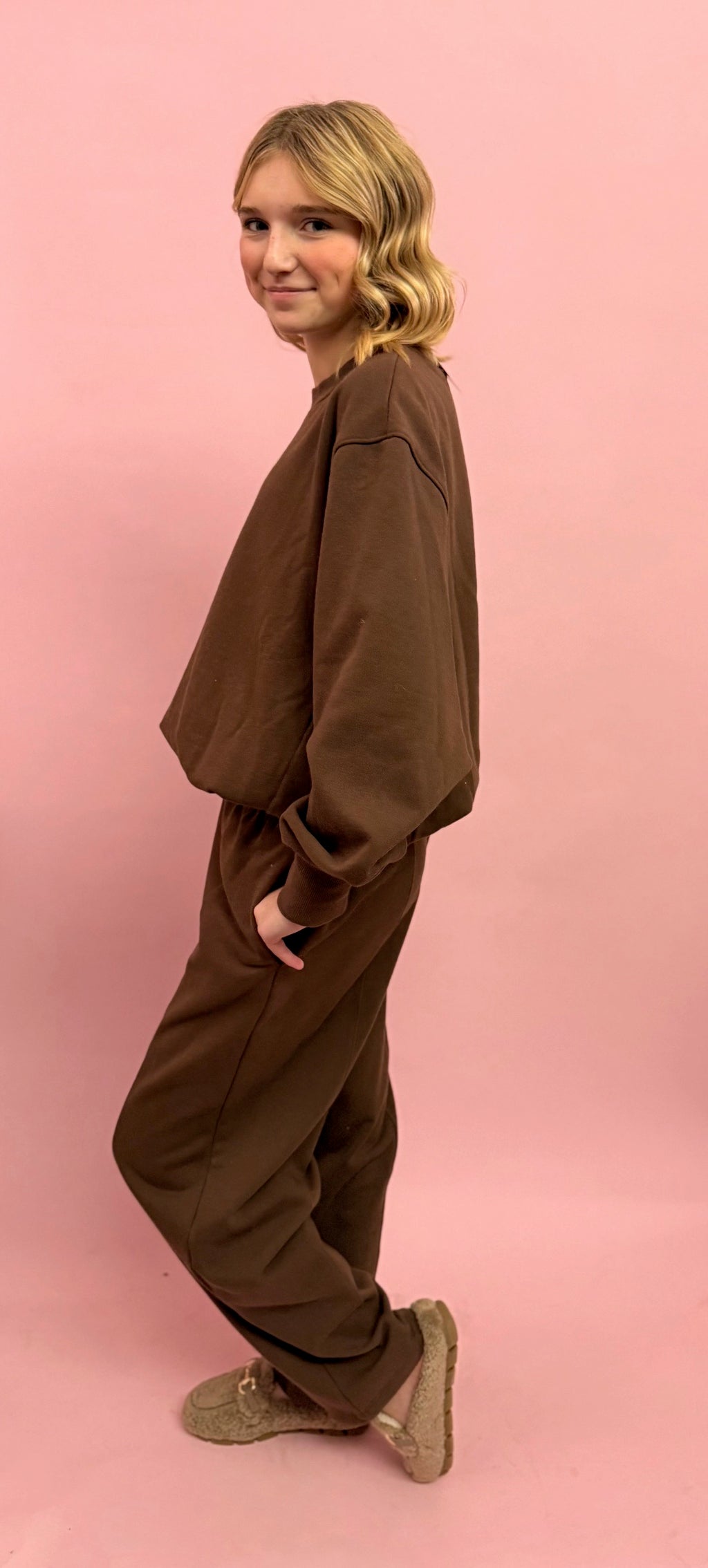 Bubble Hem Sweatshirt and Barrel Sweatpant Set