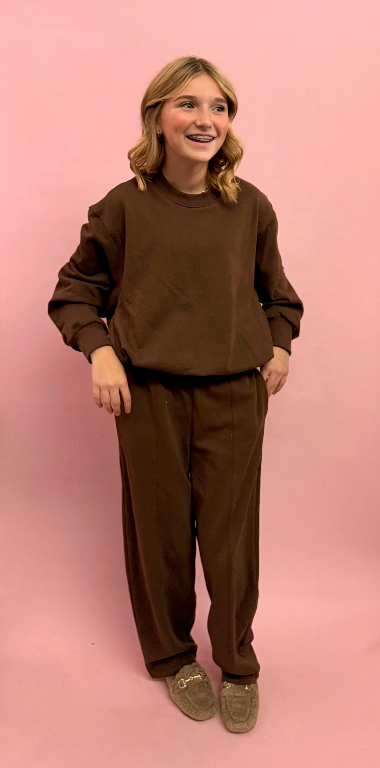 Bubble Hem Sweatshirt and Barrel Sweatpant Set