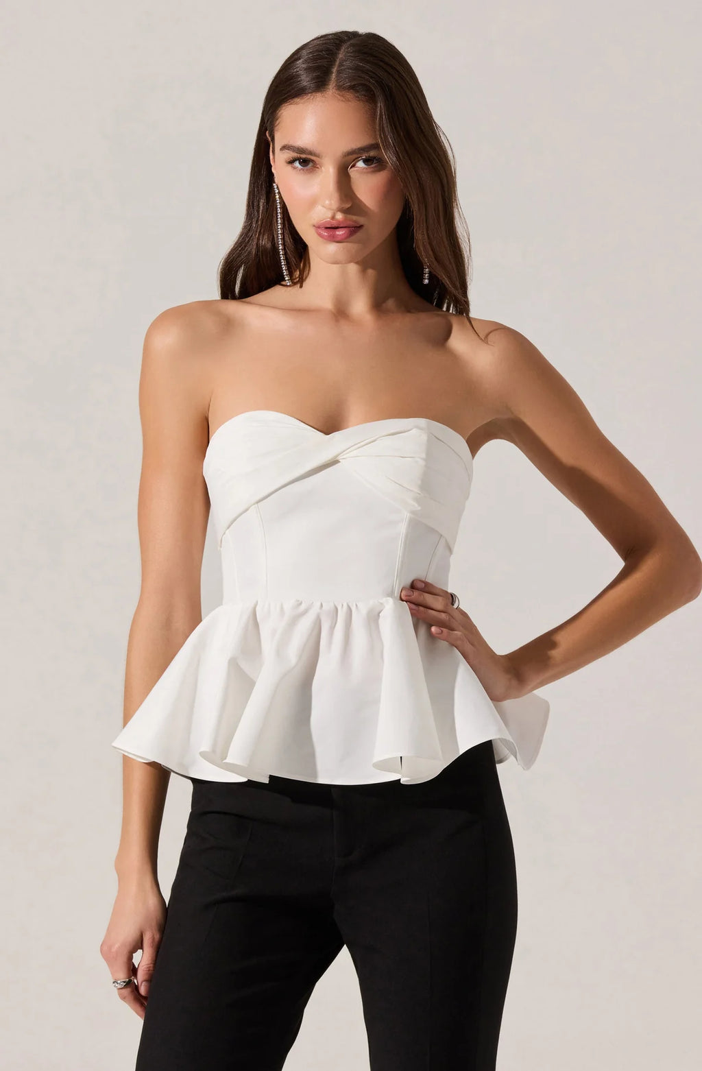 Melia Strapless Pleated Peplum Top