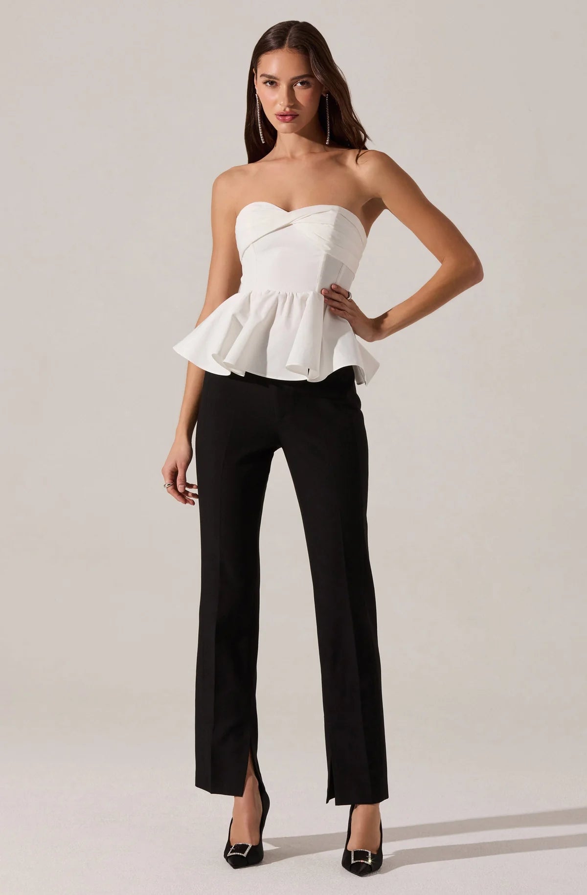 Melia Strapless Pleated Peplum Top
