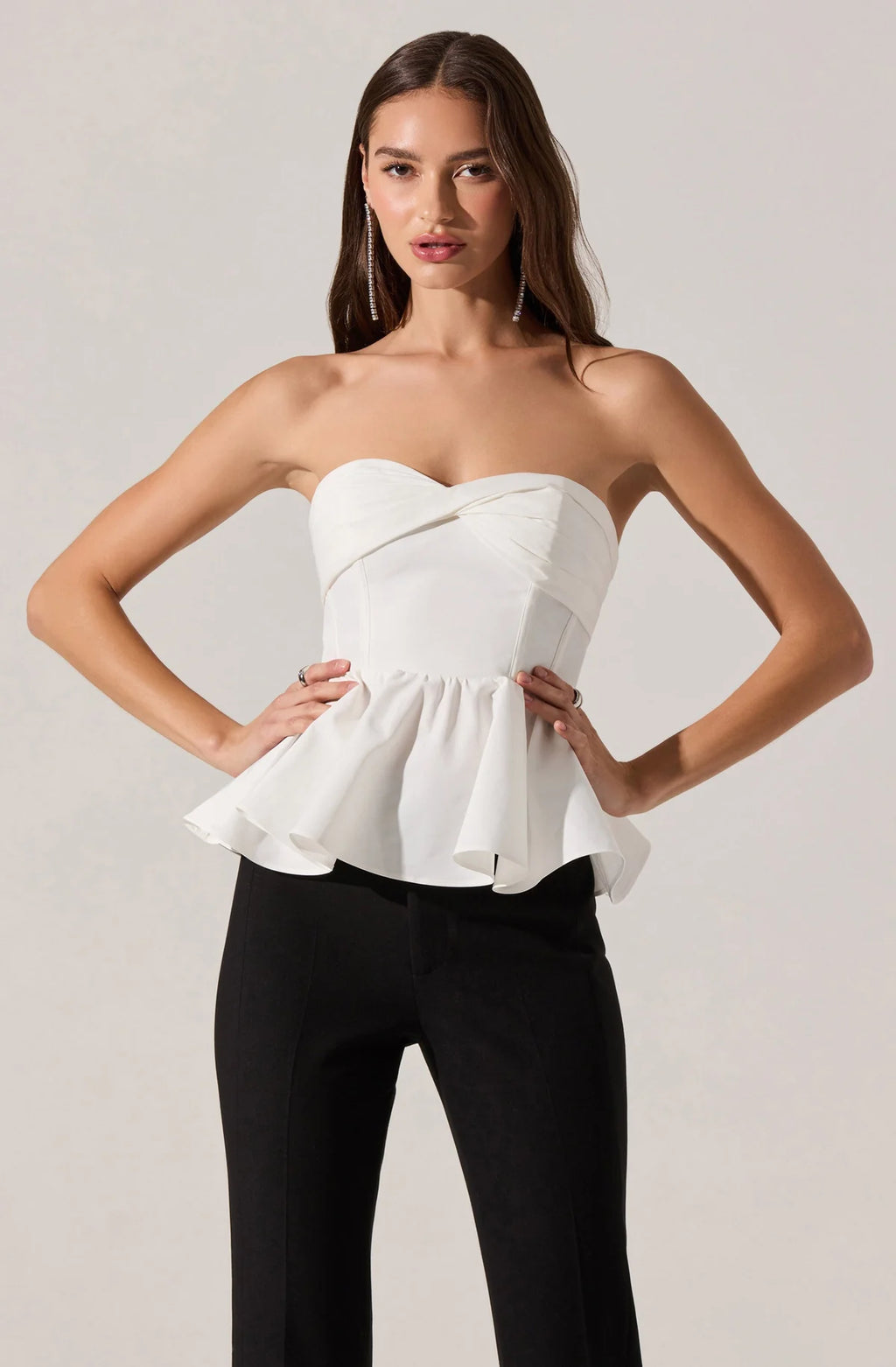 Melia Strapless Pleated Peplum Top