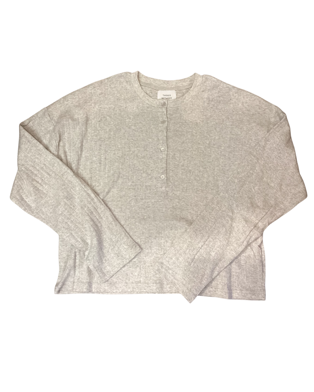 Pointelle Knit Ribbed Henley Top