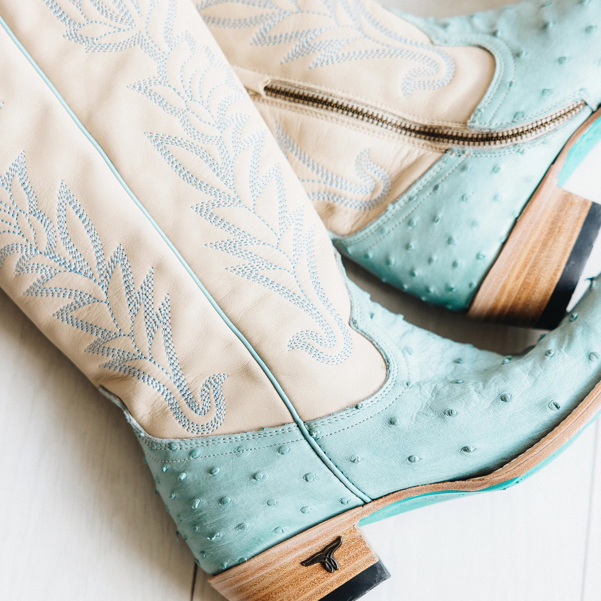 LANE Sandaga Knee High - Powder Blue Ostrich