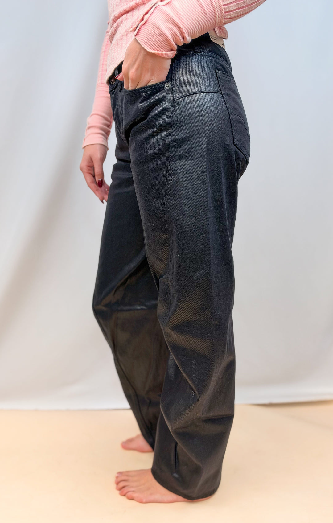 Free People We The Free Fable Coated Twisted Jeans in Matte Black