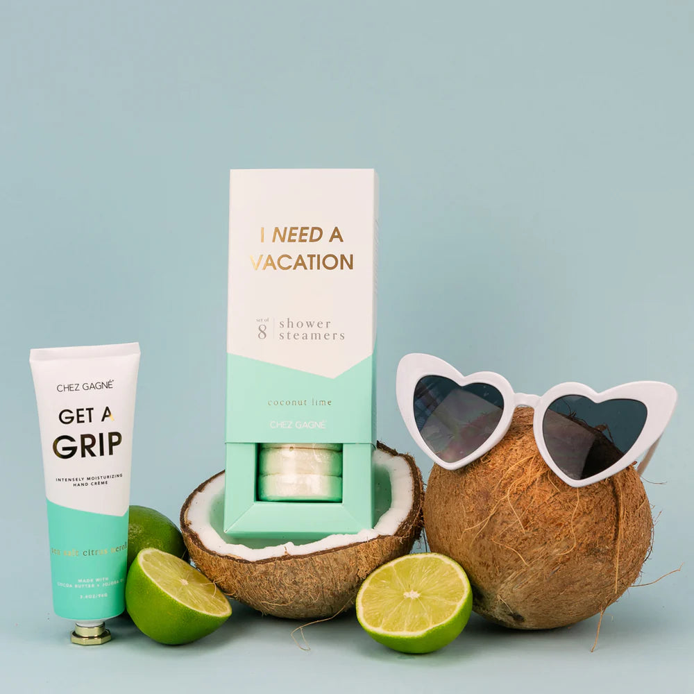 Product display with Chez Gagne hand cream, &