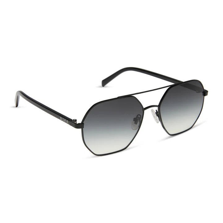 Sunglasses with a brand logo on a white background
