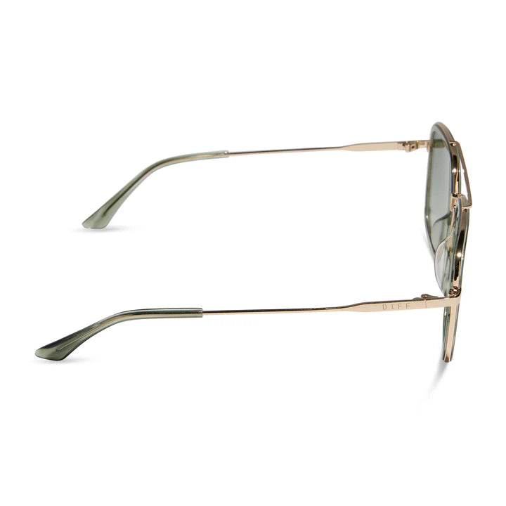 Gold-framed sunglasses on a white background