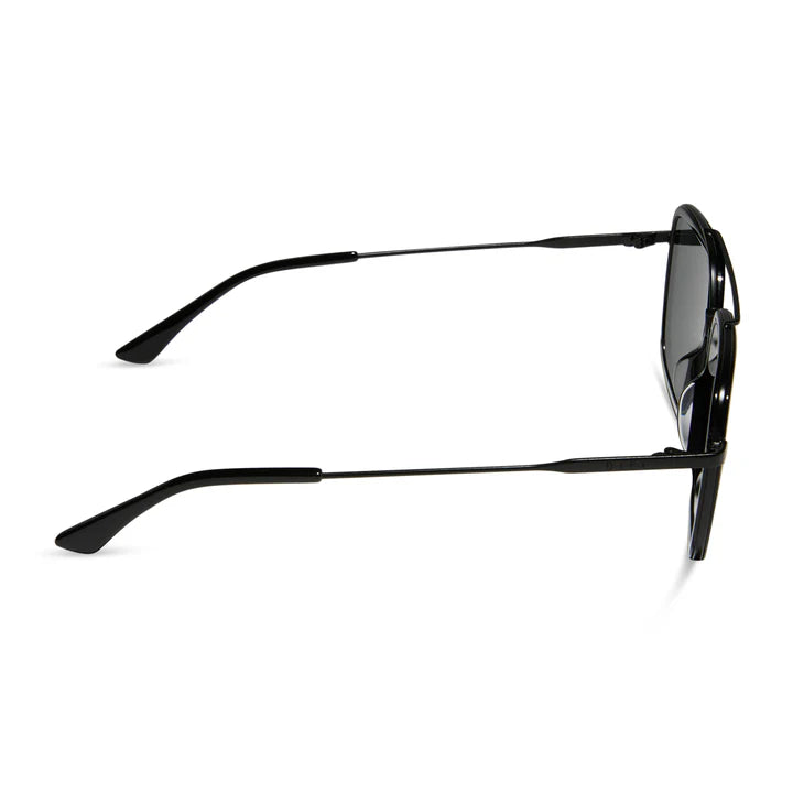 Black sunglasses with a white background