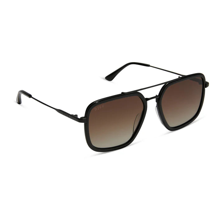 Black sunglasses with gradient lenses on a white background