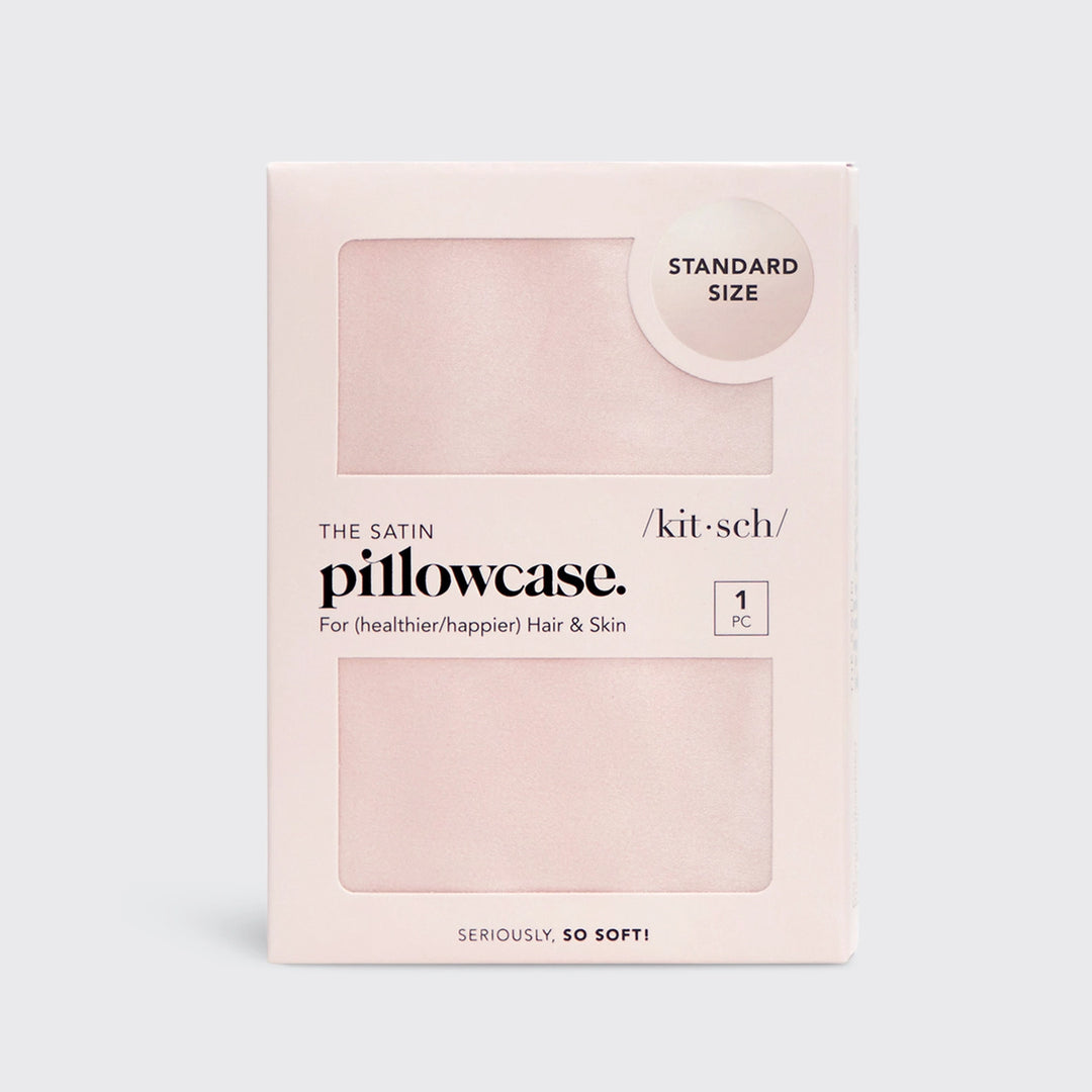 Packaging for satin pillowcase on plain background