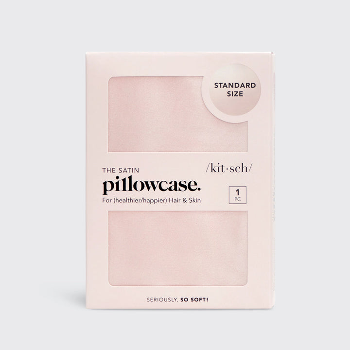Packaging for satin pillowcase on plain background