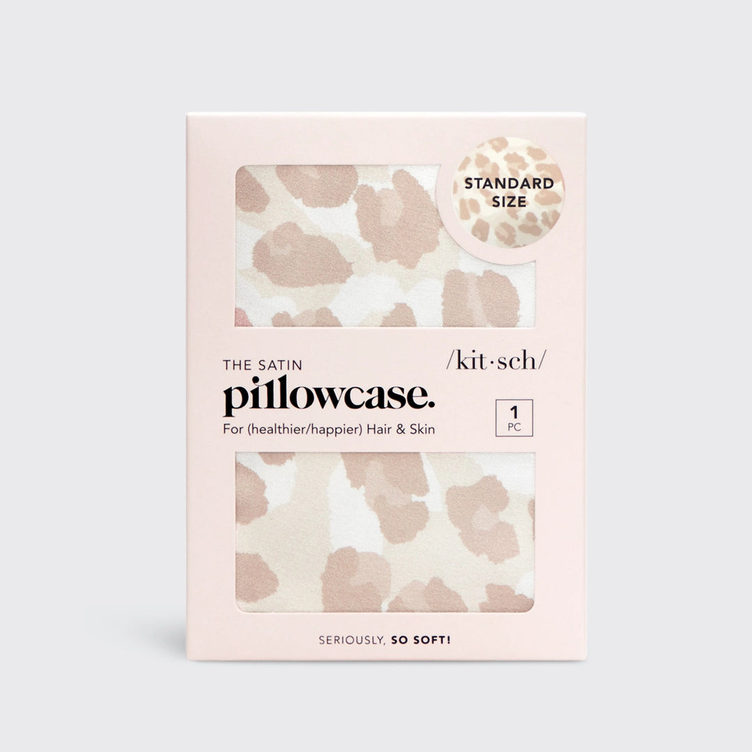 Packaging for satin pillowcase on plain background