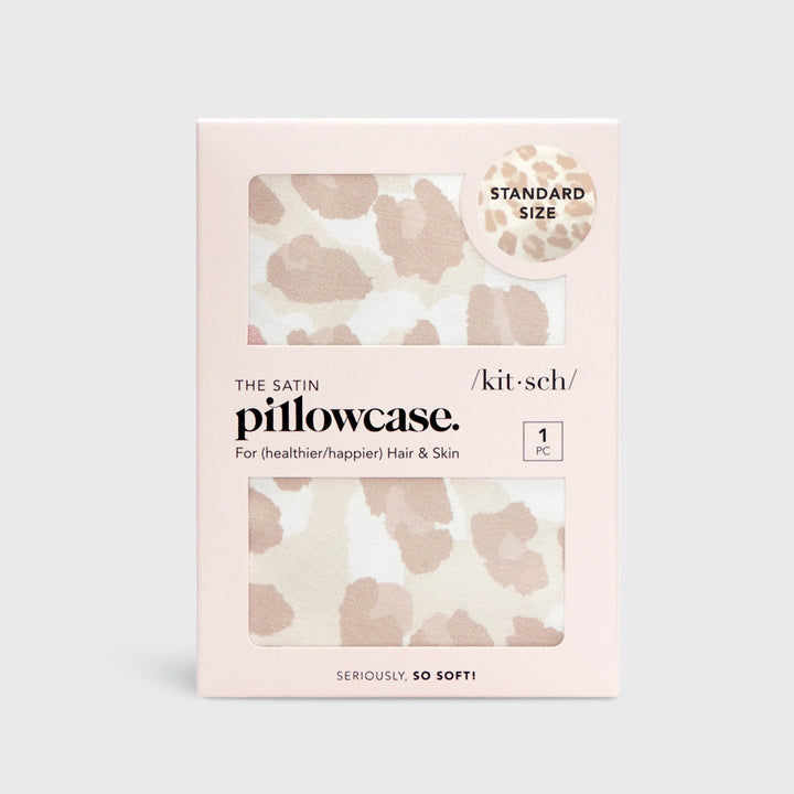 Packaging for satin pillowcase on plain background