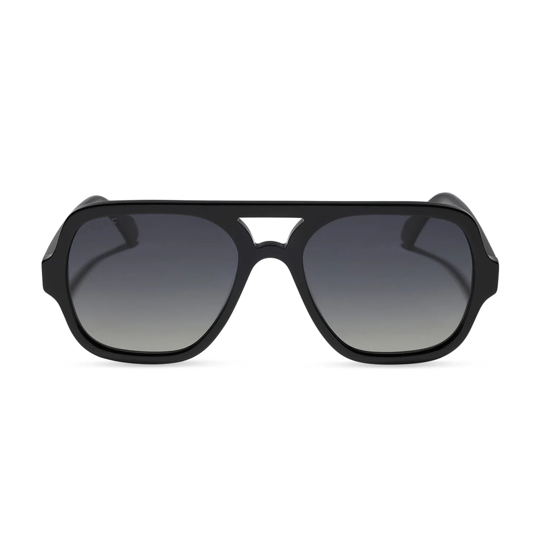 Black sunglasses with gradient lenses on a white background