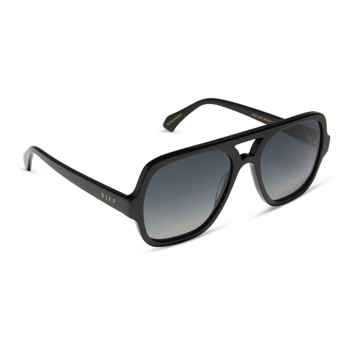 Black sunglasses with gradient lenses on a white background