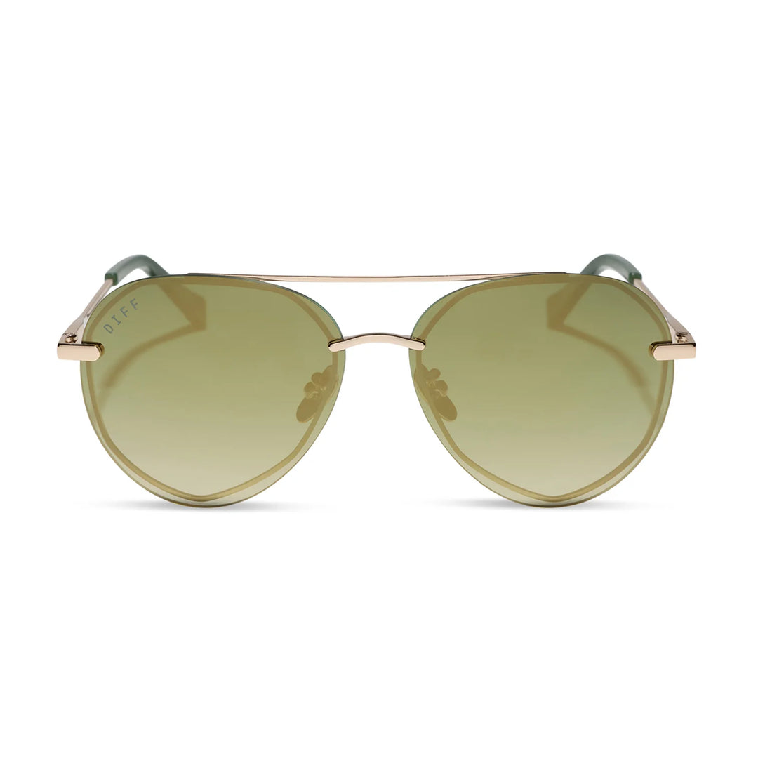 Gold sunglasses on white background
