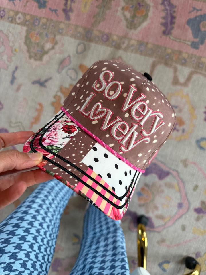 Brown polka dot trucker hat with &