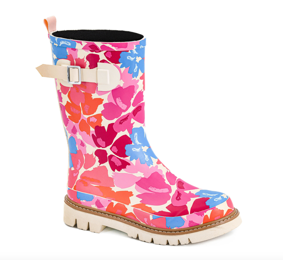 Floral rain boot on white background
