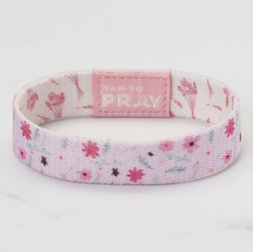 Floral patterned bracelet with a pink &