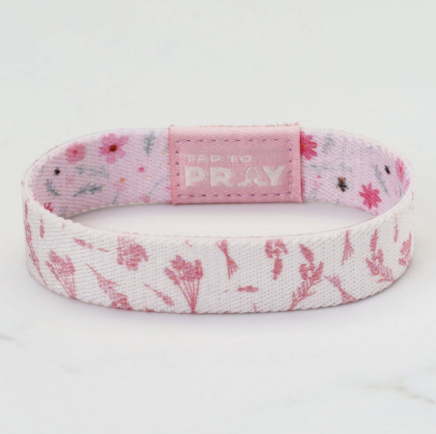Floral-patterned bracelet with pink band and &