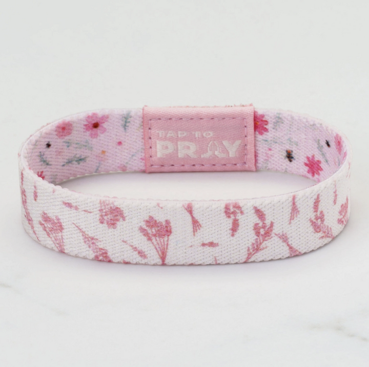 Floral-patterned bracelet with pink band and &