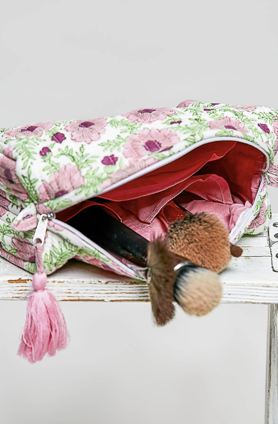 Quilted pouch on white background