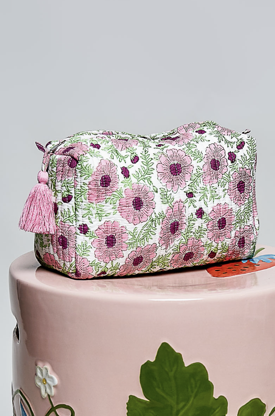 Quilted pouch on white background