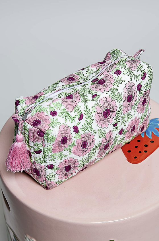 Quilted pouch on white background