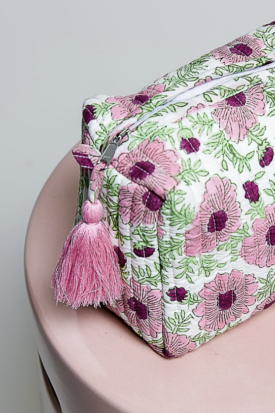 Quilted pouch on white background