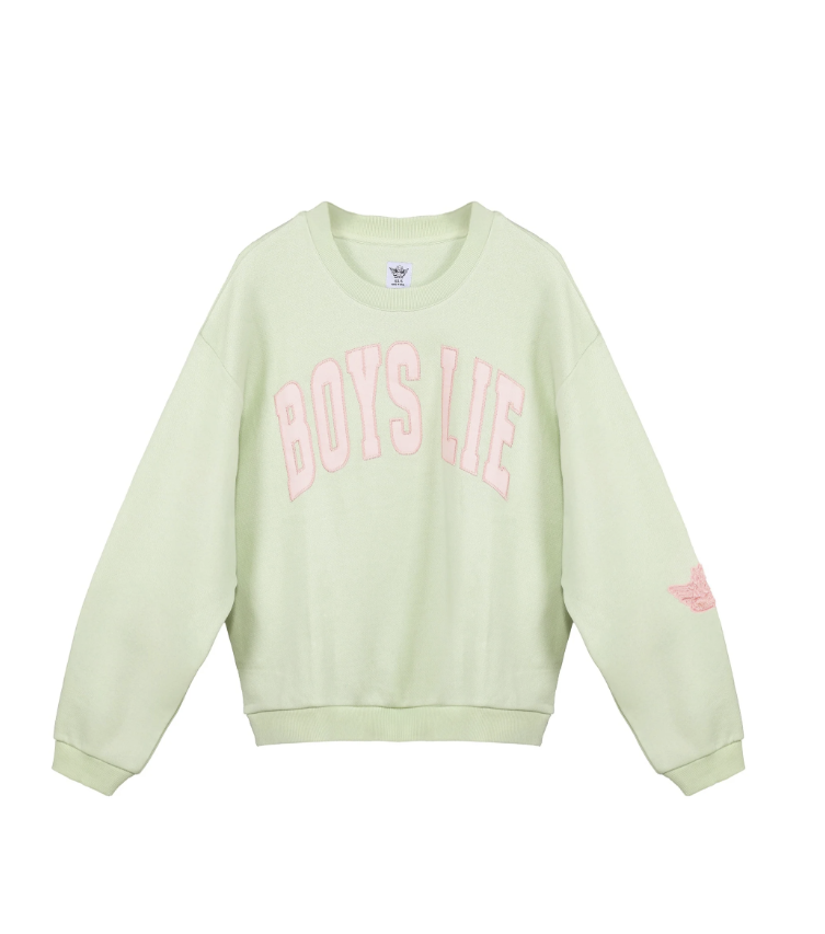 A pale mint green crewneck sweatshirt featuring the words &