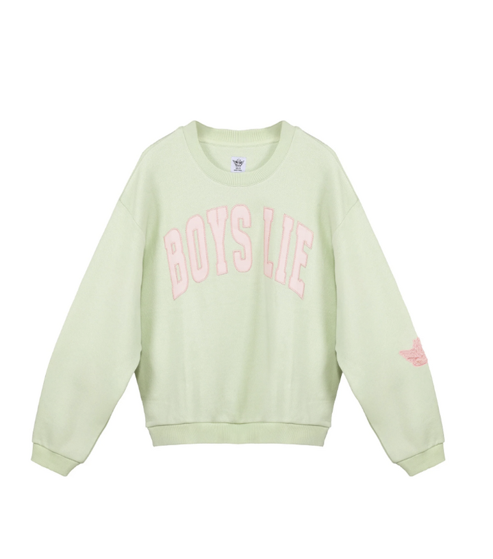 A pale mint green crewneck sweatshirt featuring the words &