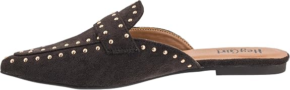 Brown suede studded mule on white background