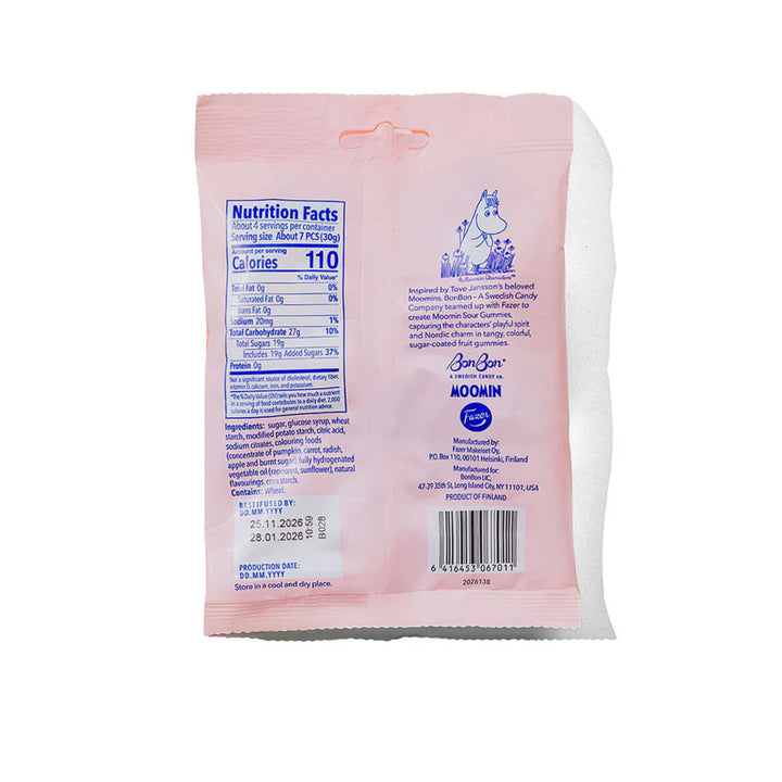 Back view of a pink package with &