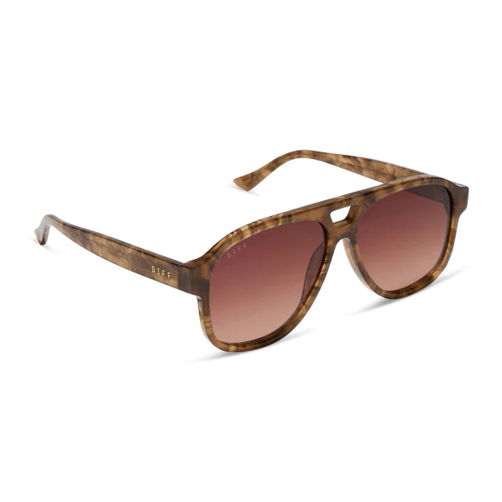 Brown sunglasses with tortoiseshell frame on a white background
