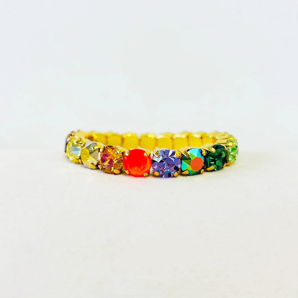 Multicolored beaded bracelet on a white background