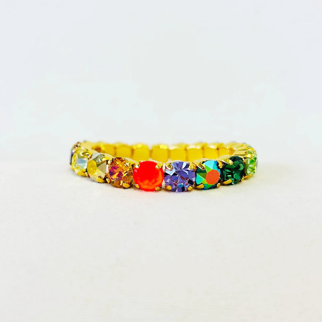 Multicolored beaded bracelet on a white background