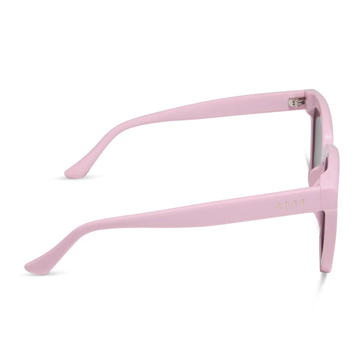 Pink sunglasses on white background