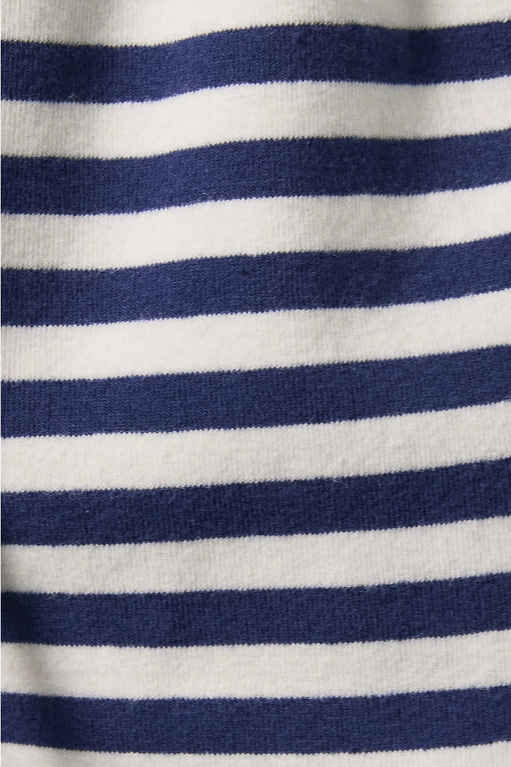 Close up of navy and white stripe fabric
