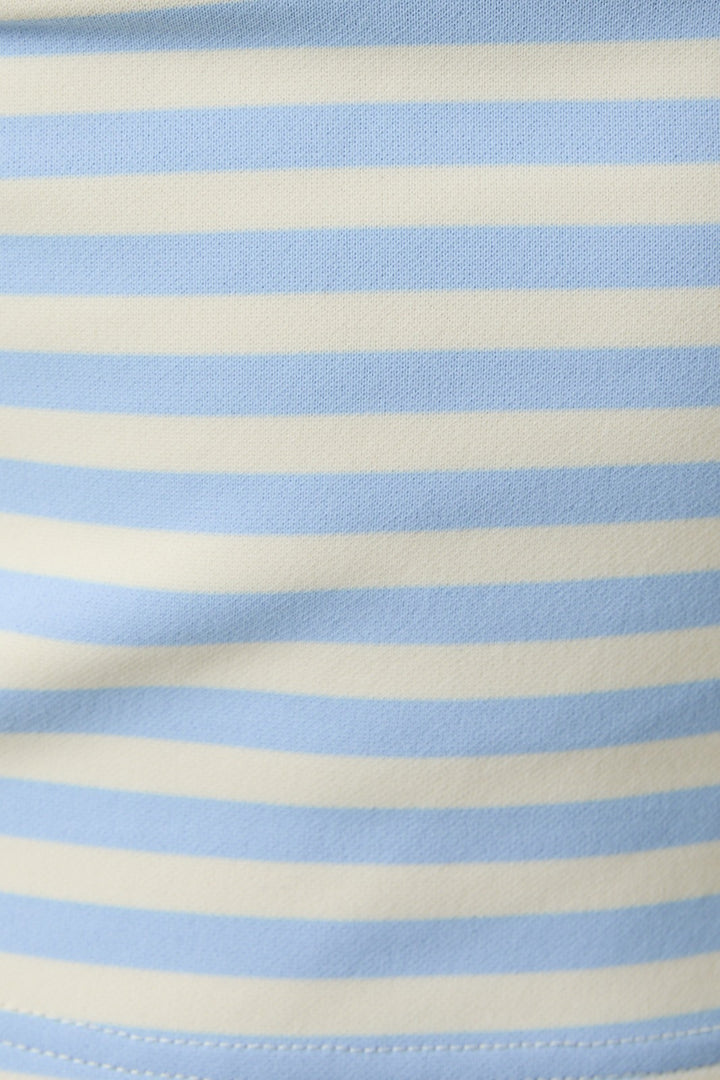 Close-up of blue and beige striped fabric