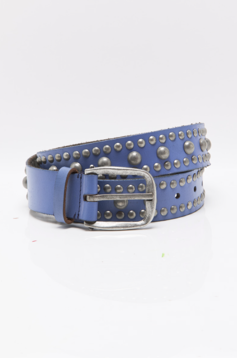 Blue belt with silver studs on a white background