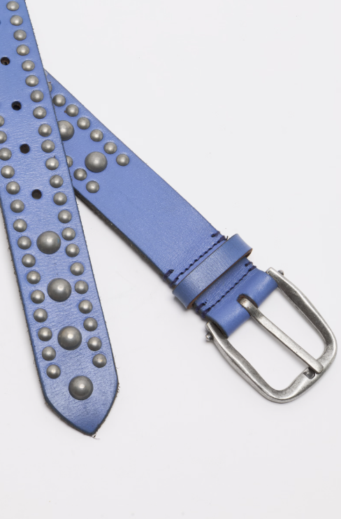 Blue belt with studded details on a white background