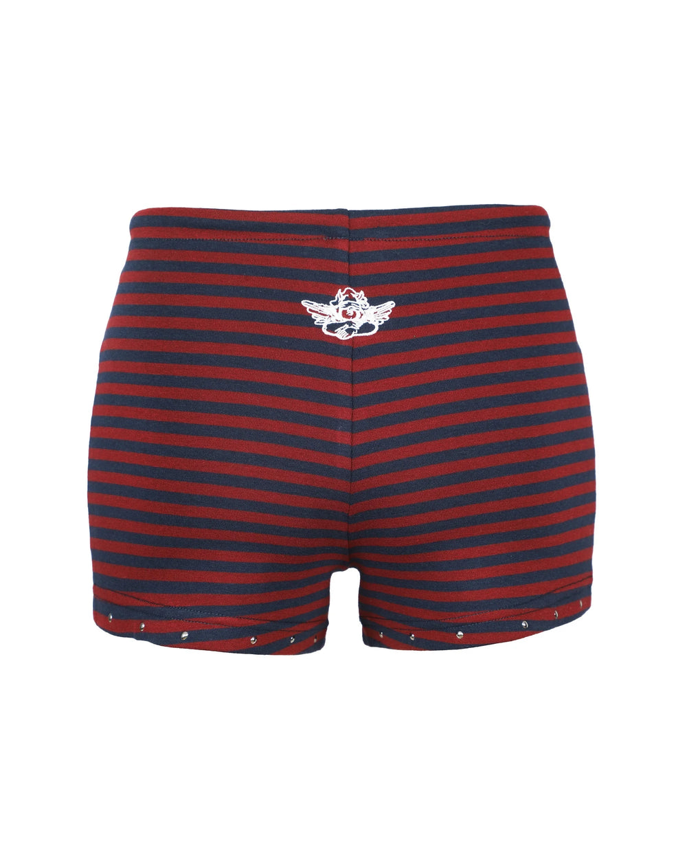 Micro short with red and navy stripes with cherub detail and studs on bottom