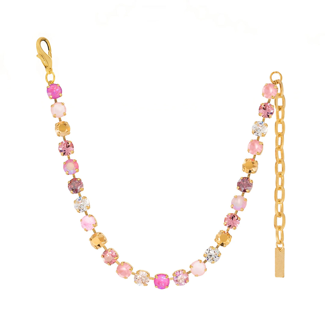 Swarovski crystal choker necklace with pink colors on plain background