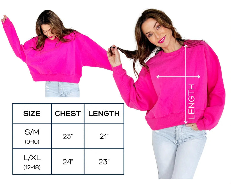 Sizing chart for cropped sweatshirt
