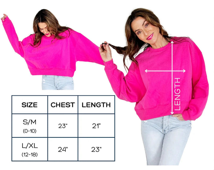 Sizing chart for cropped sweatshirt