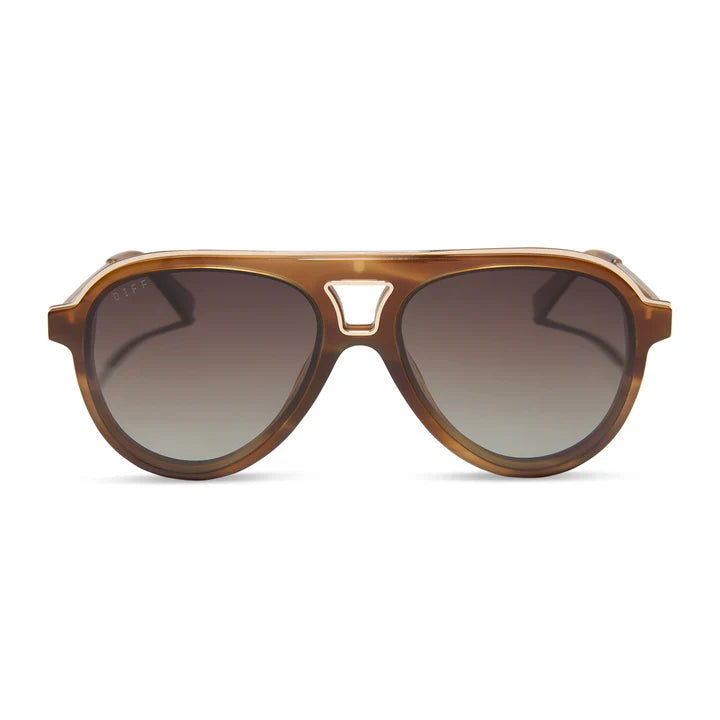Brown sunglasses with a gradient lens on a white background